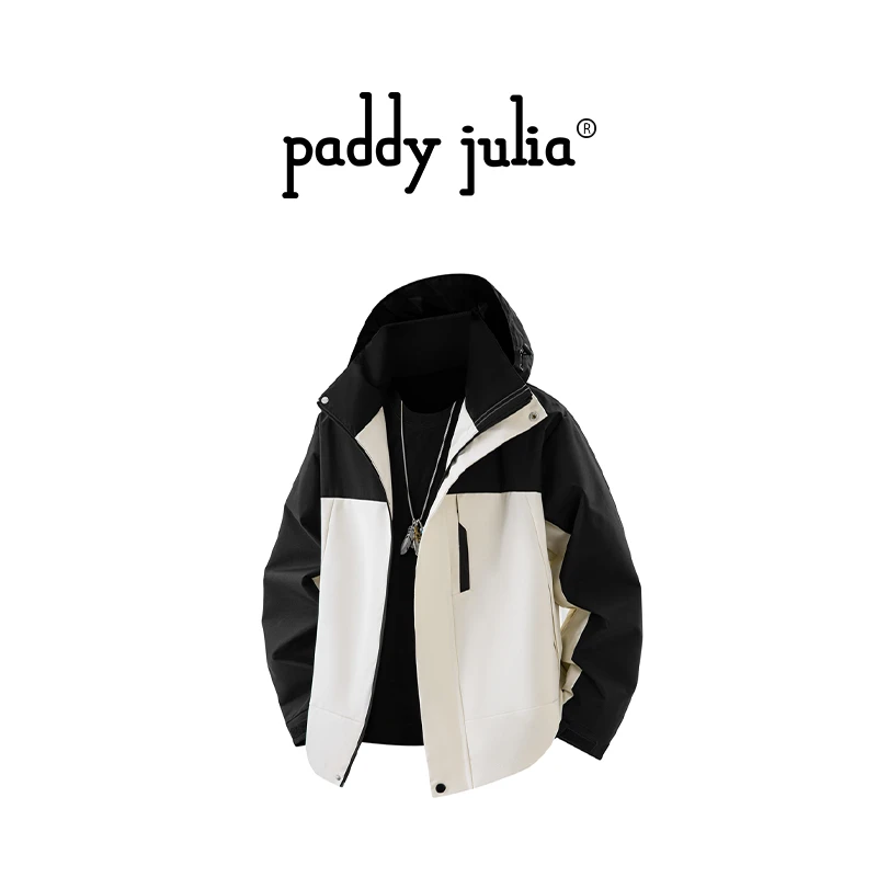 Paddy julia美式高级感长袖夹克男士秋冬季翻领拼接连帽潮流外套