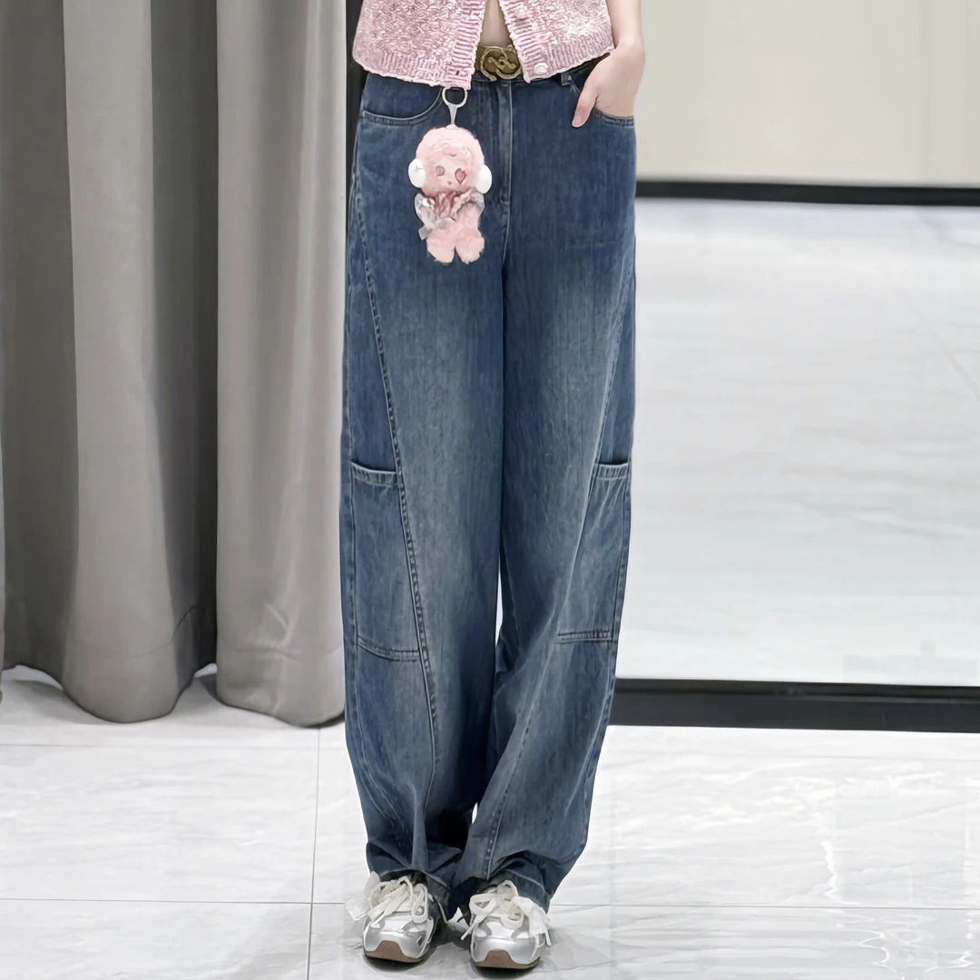 女装商场同款2025新款时尚百搭高腰显瘦宽松牛仔裤弯刀裤女110040