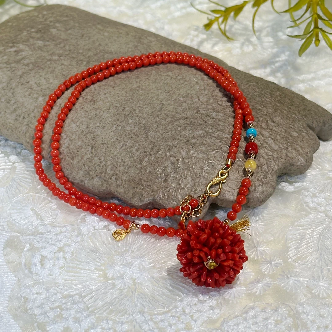 天然沙丁珊瑚s925手链-D119001