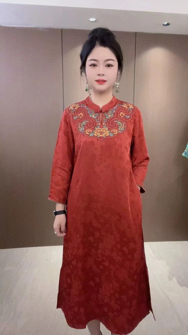 花间月影-新中式国风复古宽松显瘦提花连衣裙145