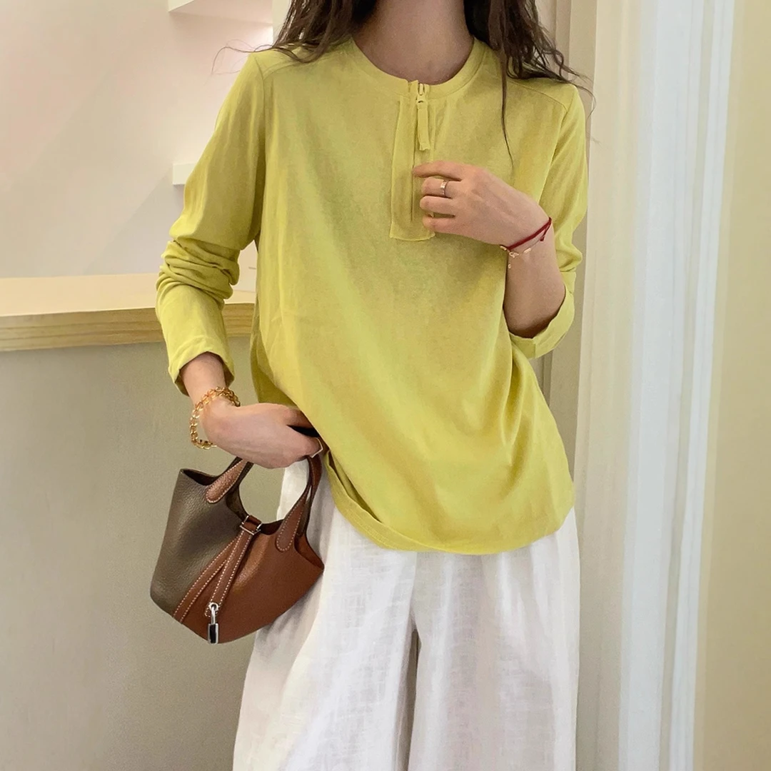 2025春季新款长袖T恤女设计感小众大码胖MM宽松显瘦休闲百搭上衣