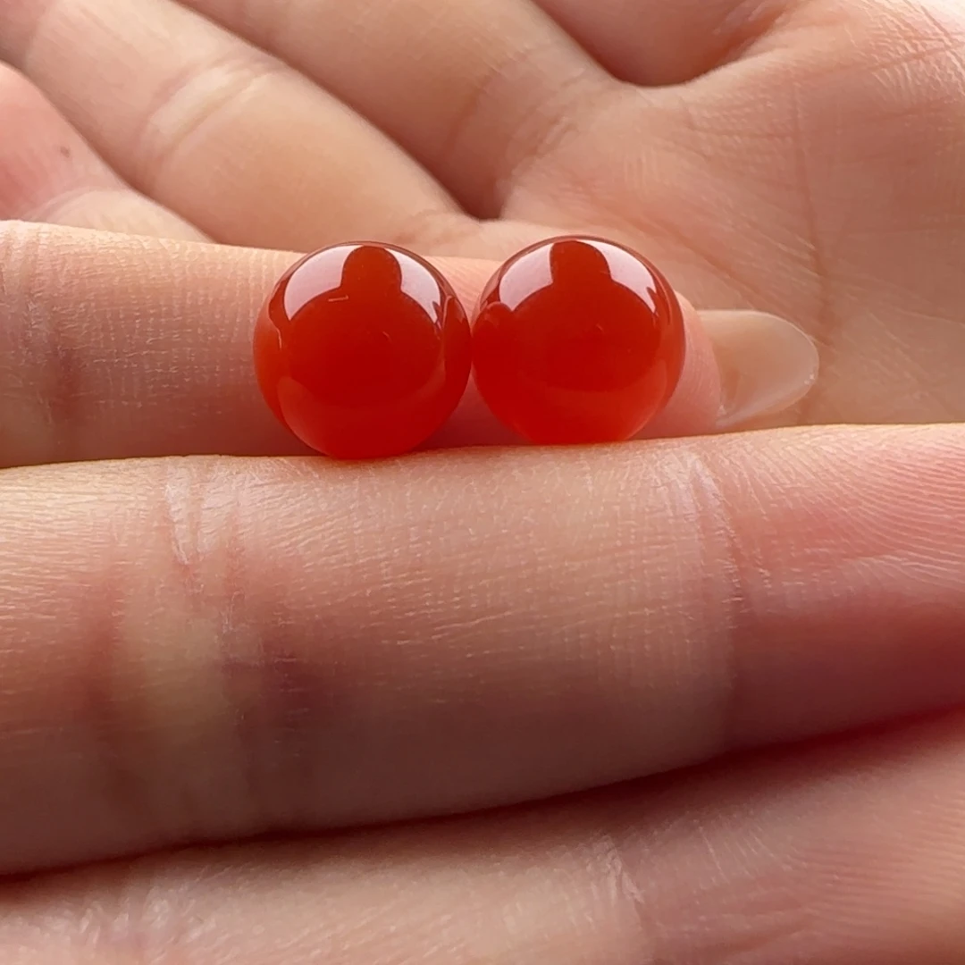 南红玛瑙未镶嵌圆珠对珠9.7，肉，色红