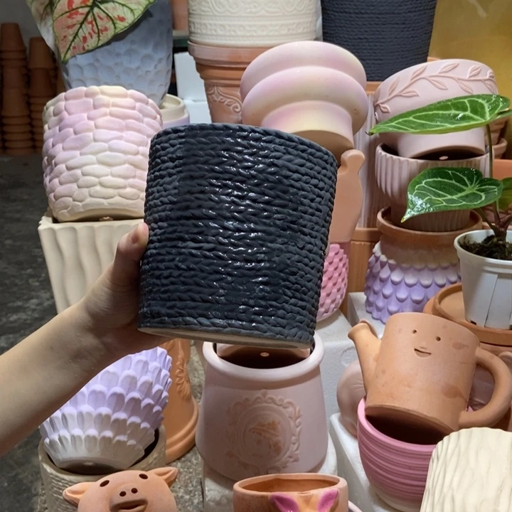 14×13黑色麻绳盆 粗陶1个