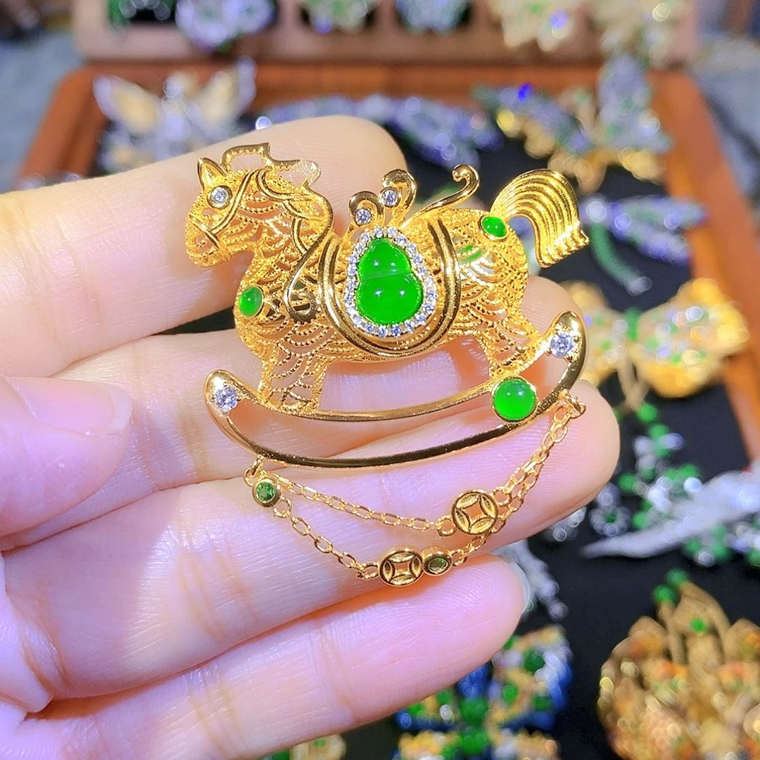 吊坠(不含链)银S925镶嵌翡翠