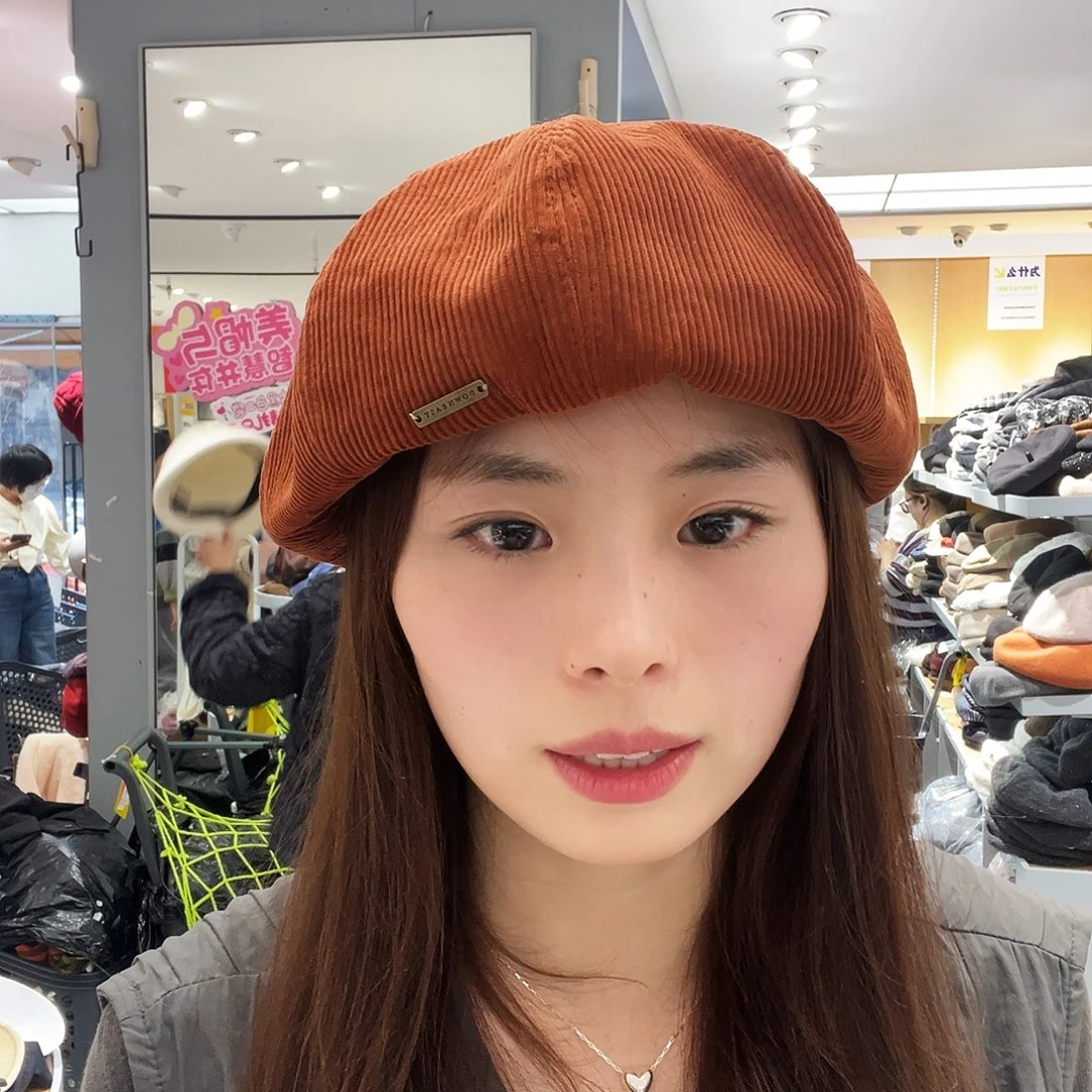 棉涤纯棉南瓜色贝雷帽