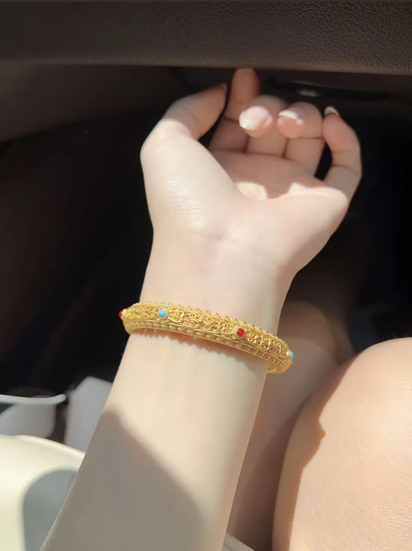 足银手镯 【花丝皇后手镯】古典珐琅彩花丝