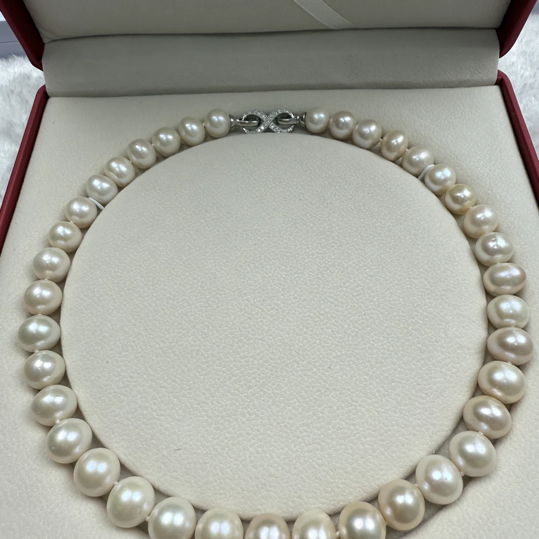 10纯天然淡水珍珠近圆素圈曼塔玫瑰11-12mm百搭