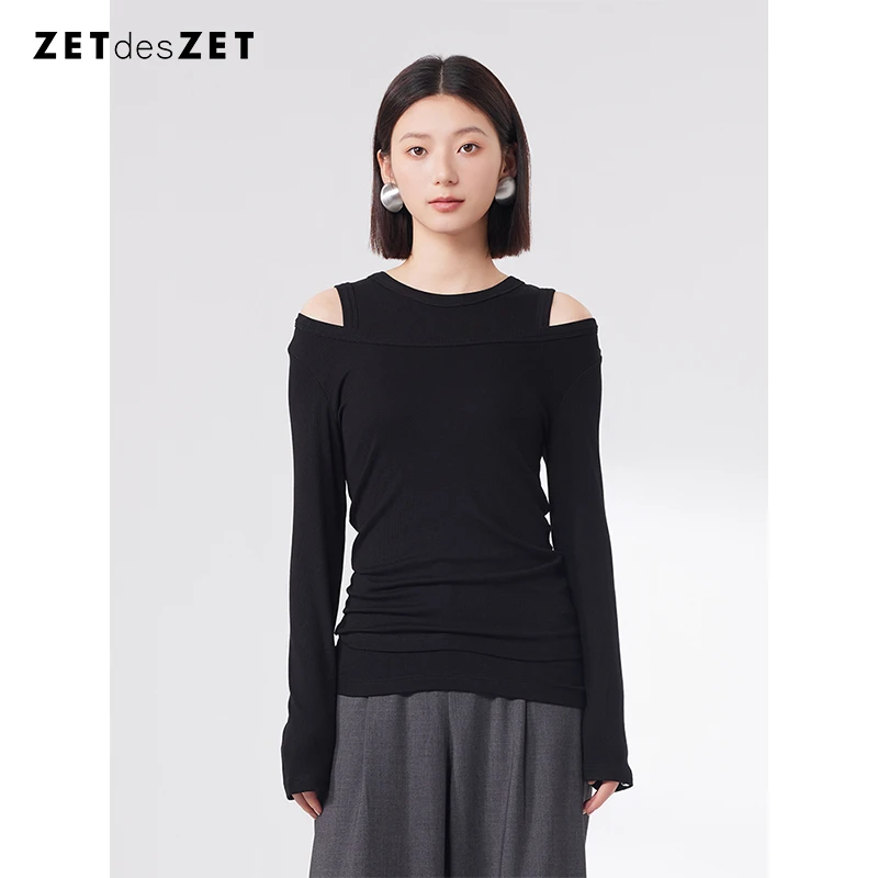 ZET des ZET 露肩两件套打底衫早秋设计感上衣长袖T恤+背心
