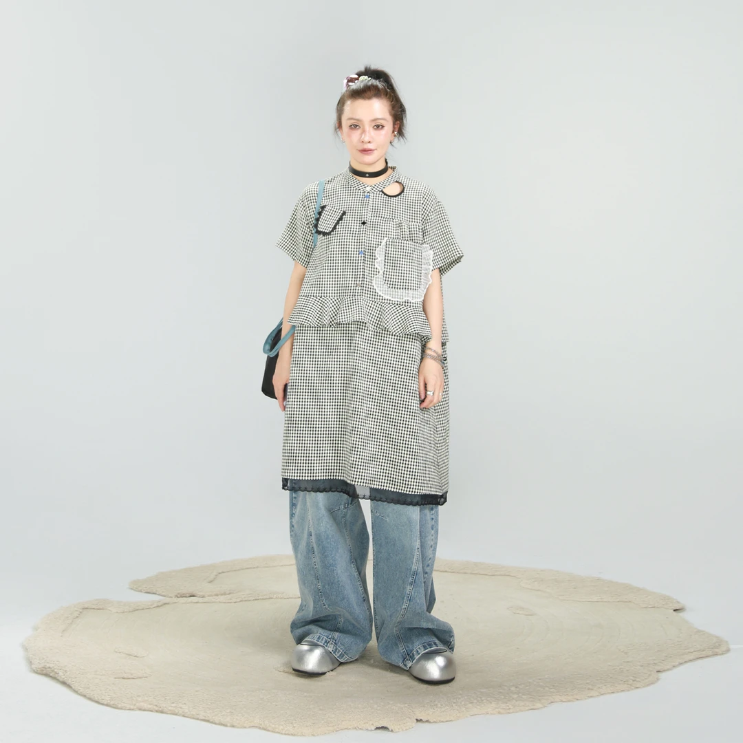 嬉游记原创2025夏季新款甜美法式格子长裙女宽松遮肉小个子连衣裙