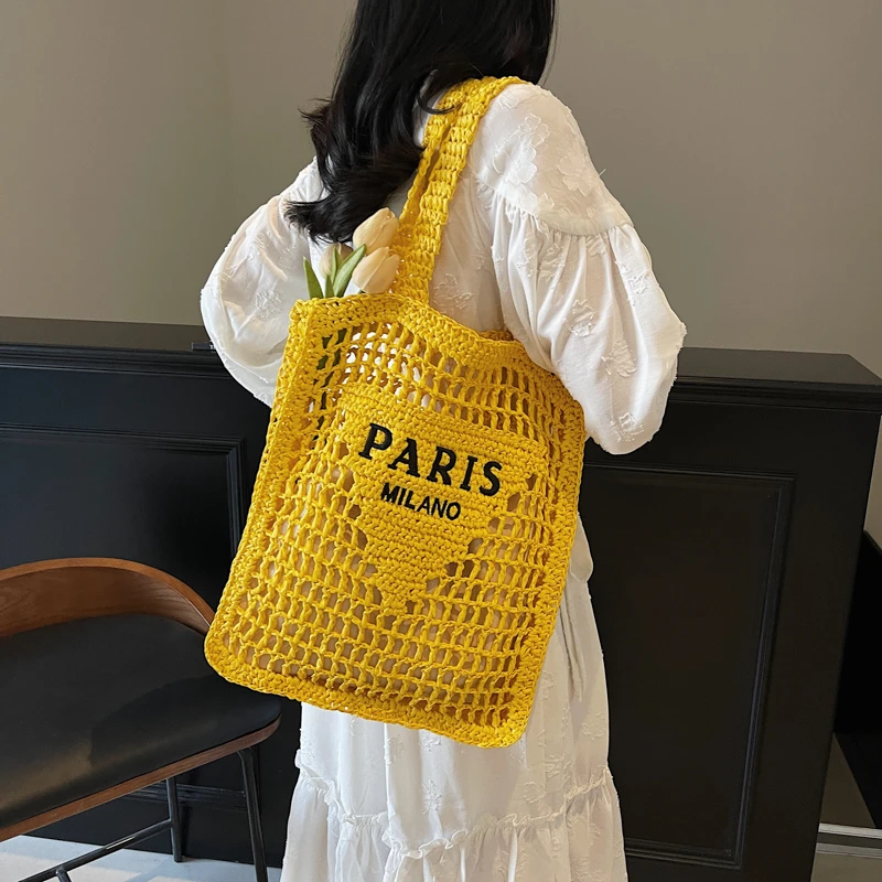 ins洋气时尚多巴胺镂空草编包2025新款海边度假沙滩包购物袋