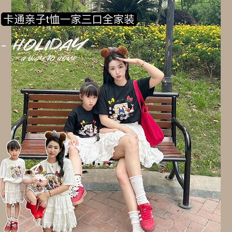 C.CKIDS新款夏季凯蒂猫卡通亲子装母女短袖T恤一家三口全家装可爱