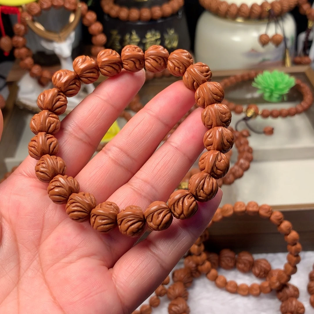 半***柴桃核吊坠双脊龙12手串12