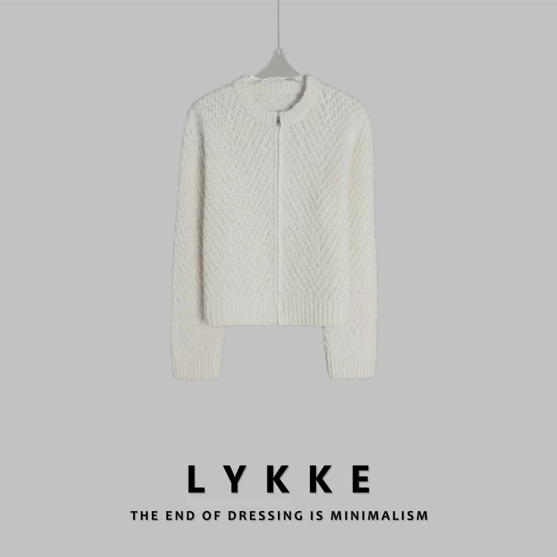LYKKE 25新款全羊毛洋气菠萝纹针织设计拉链款针织开衫-E562