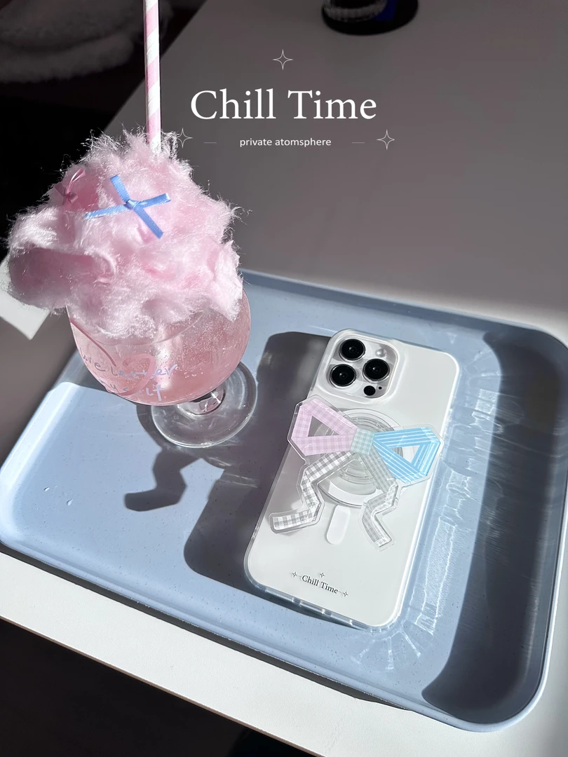 ChillTime原创奶油蝴蝶结少女心白色双层磨砂磁吸适用苹果手机壳