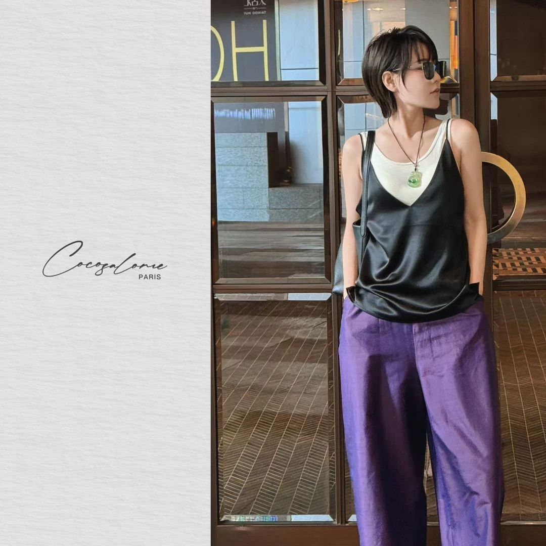 韩彬彬"双宫蚕丝"100桑蚕丝夏日清凉透气松紧腰八分直筒裤1939-12