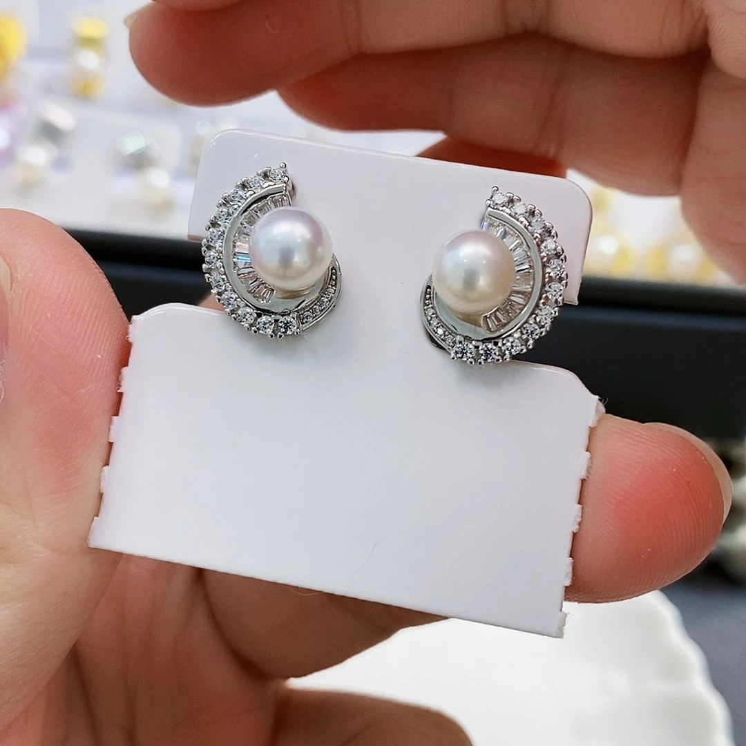 银S925镶嵌特价新品淡水极光耳饰淡水珍珠