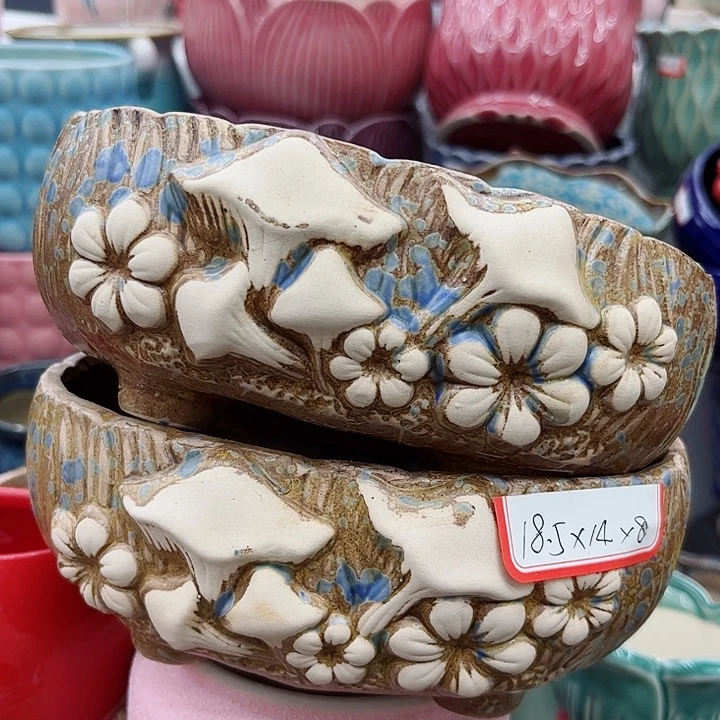 多肉绿植陶瓷花盆9.9包邮，有孔