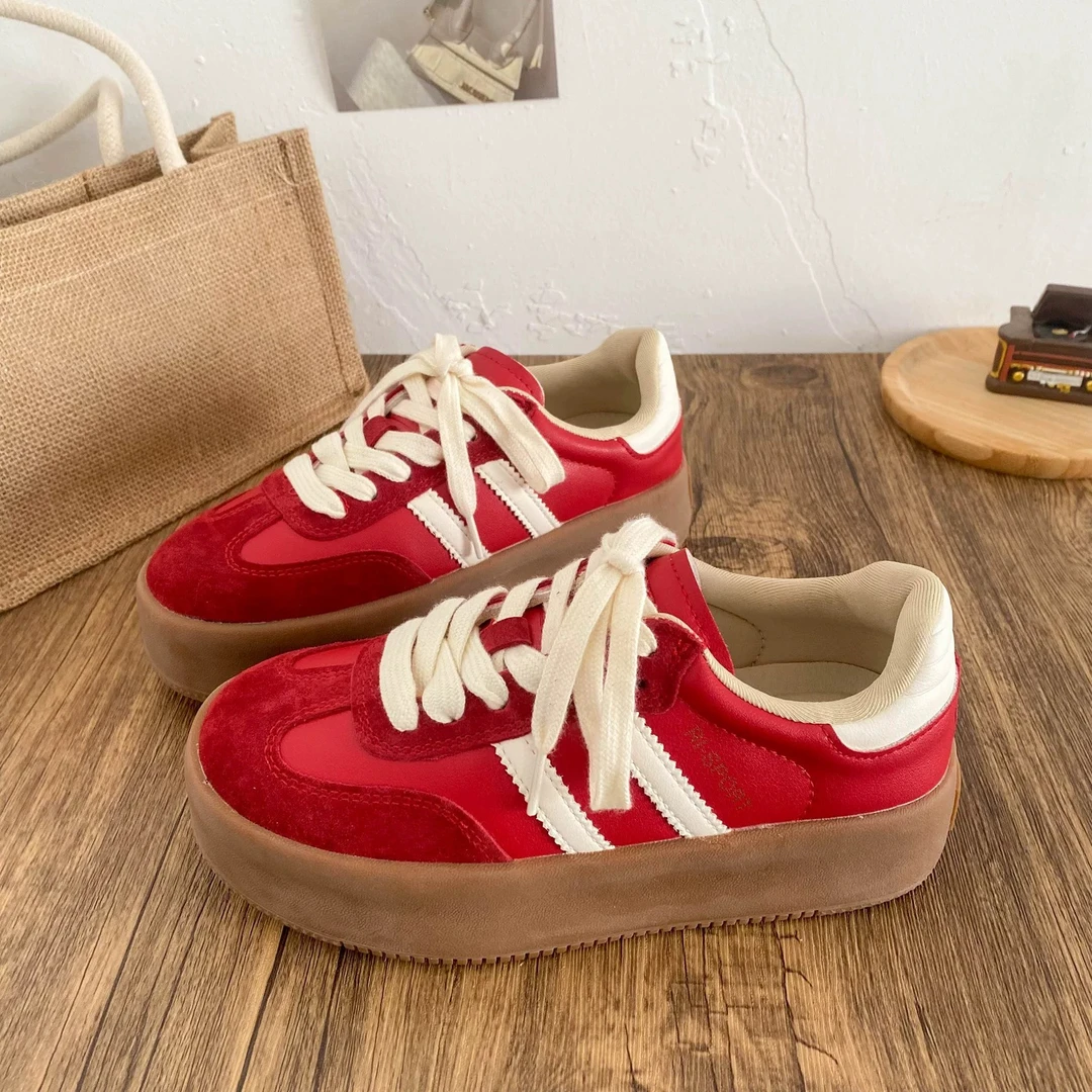 厚底休闲健步板鞋运动休闲板鞋百搭女鞋小众春季夏季小白鞋红色