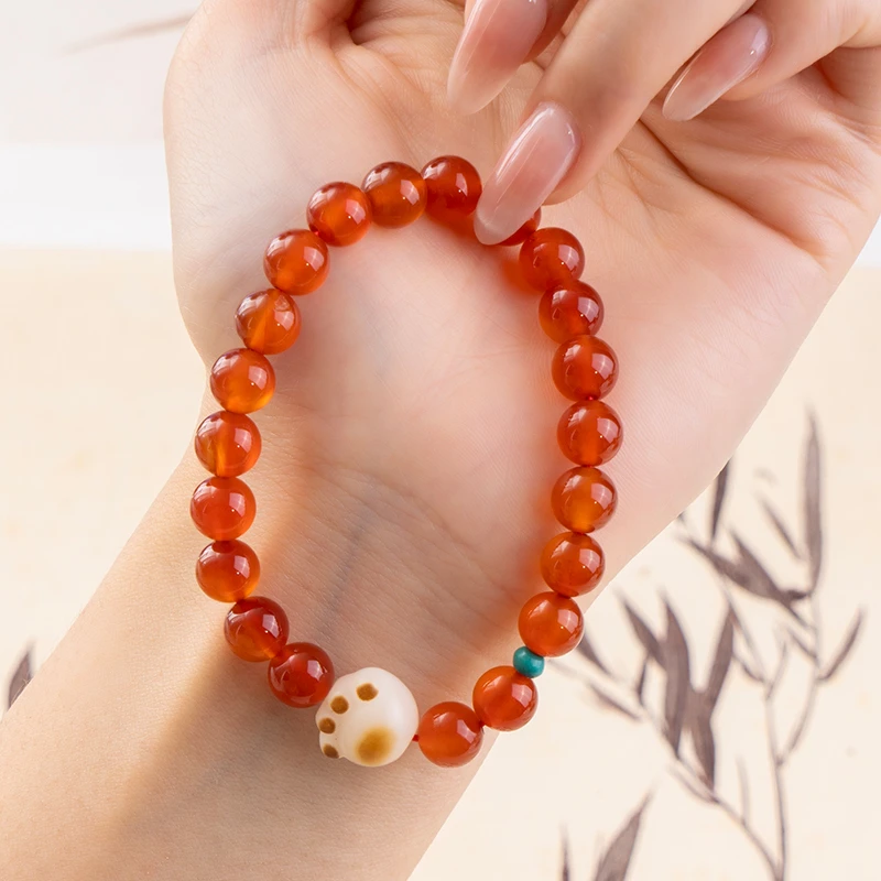 宫廷天然红玛瑙菩提猫抓手链 多样性发一 SL347