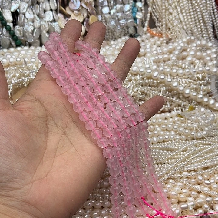 玛瑙/玉髓未镶嵌珠宝半成品一条8mm粉晶
