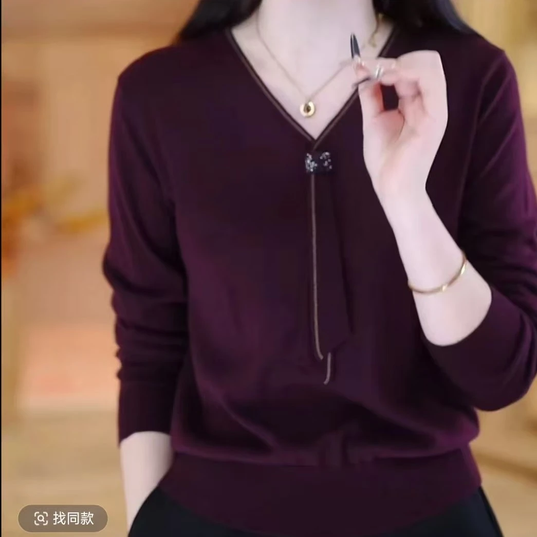 1女毛针织衫超早秋V领女针织衫毛衣纯色上衣针织衫