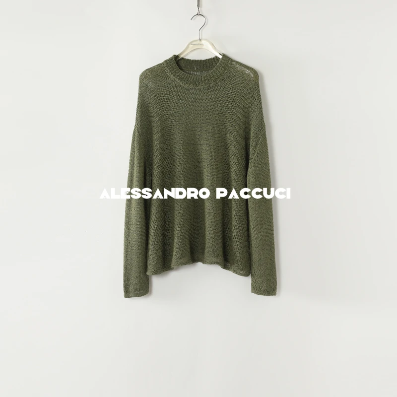 AP洛哥53040ST【纸片人】棉+亚麻圆领镂空多色宽松百搭套头衫25春