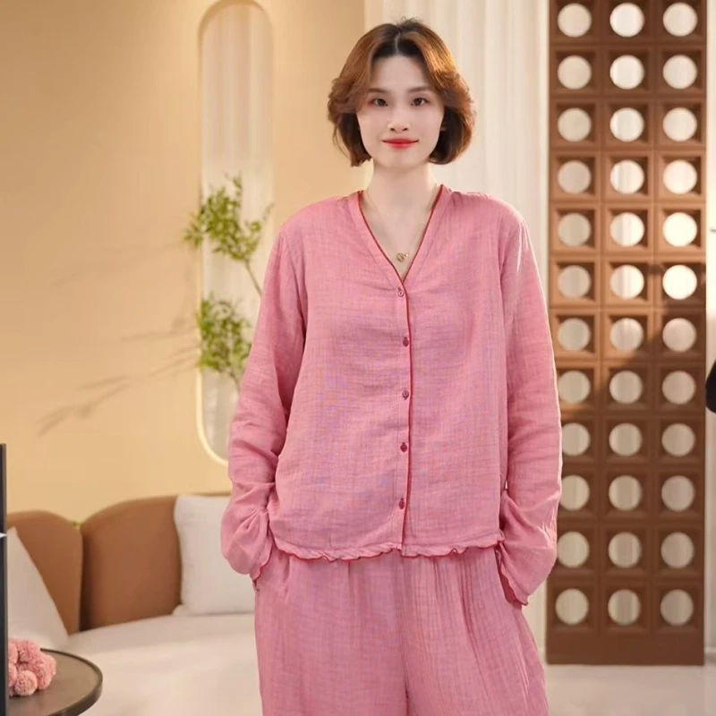 芙蓉世家【面桃花】春夏新品纯棉100舒适家居服套装可外穿