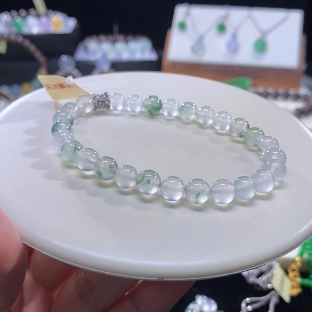 翡翠未镶嵌手串高冰飘花手串卡6+