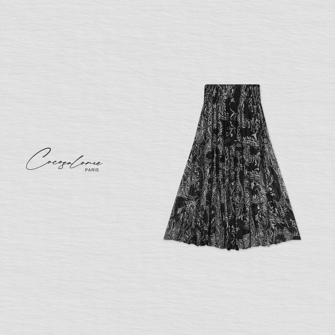 韩彬彬"腰果花裙"2025夏季新款水墨印花轻奢通勤半身裙1249-10