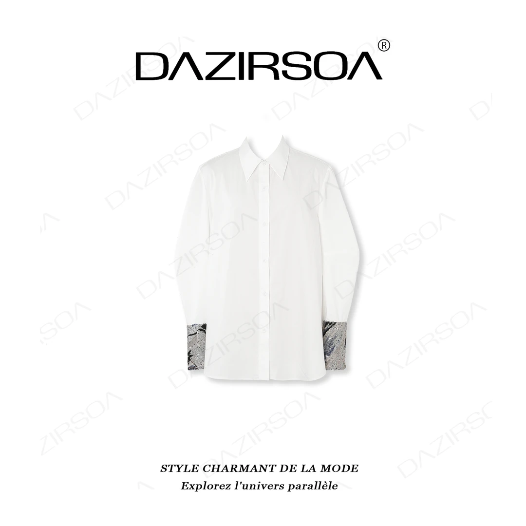 DAZIRSOA/达姿“大年初一”时尚百搭袖子拼接法绣国潮衬衫 W865