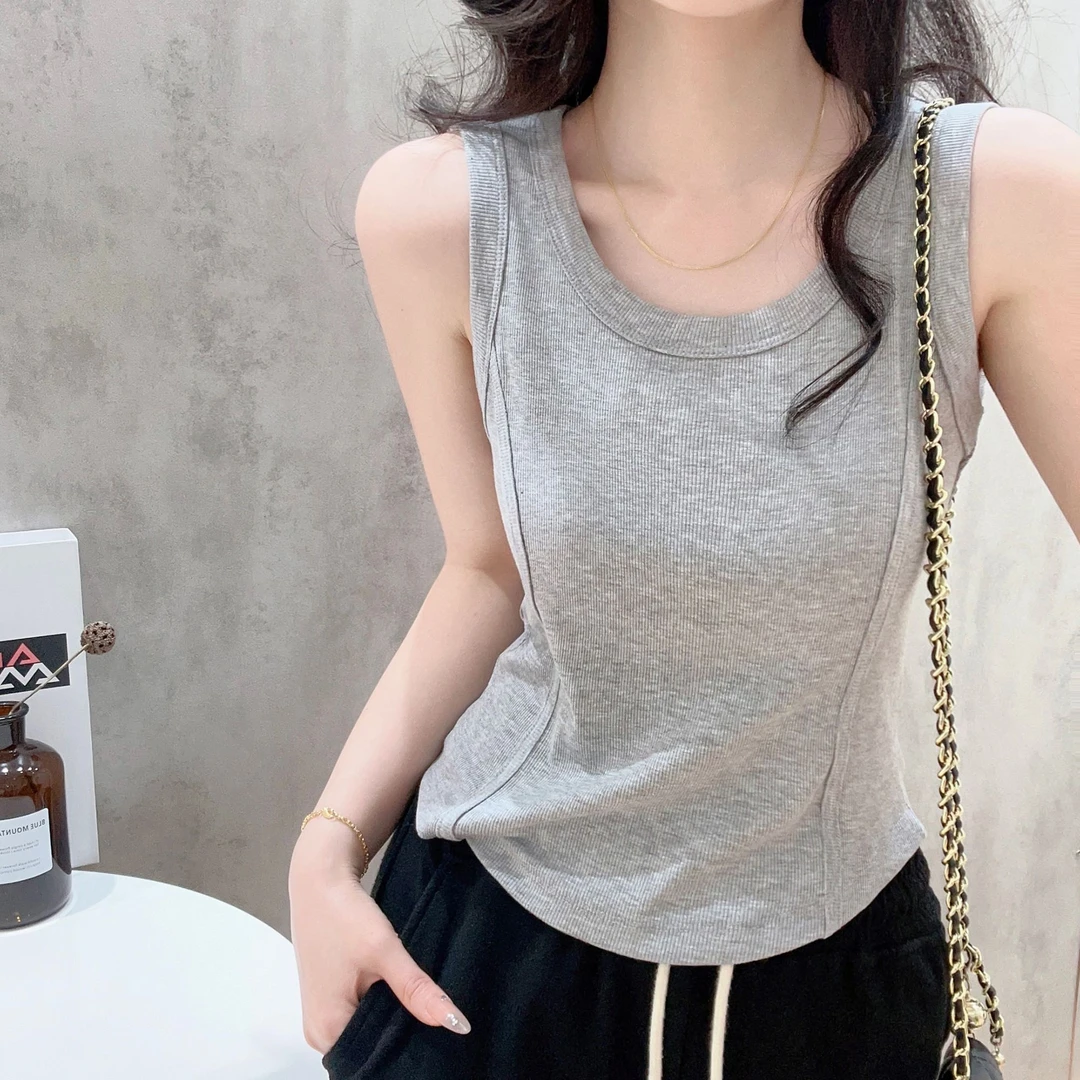 圆领修身显瘦外穿螺纹吊带背心女新款夏内搭短款小众无袖打底上衣