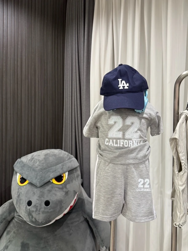 现货 夏季新款韩版儿童灰色套装