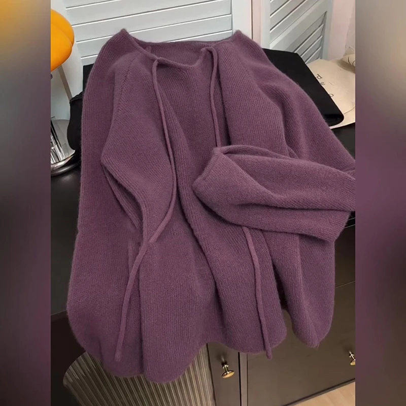 韩系慵懒风圆领长袖针织毛衣秋冬新款大码胖MM高级感时尚保暖上衣