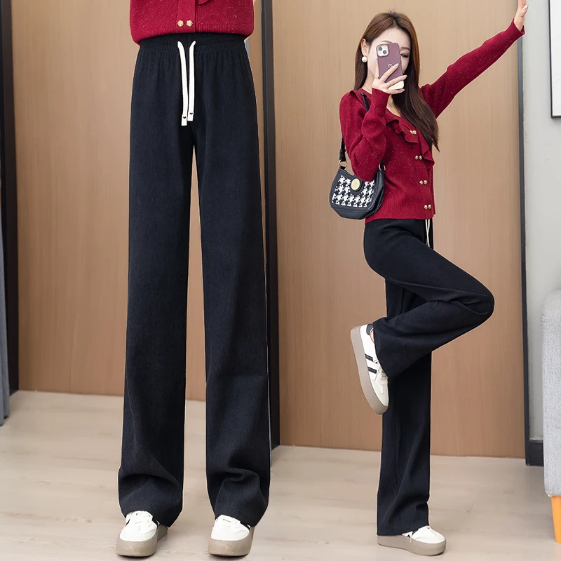 秋冬季阔腿裤女加绒加厚高腰显瘦直筒裤保暖宽松大码外穿休闲裤子