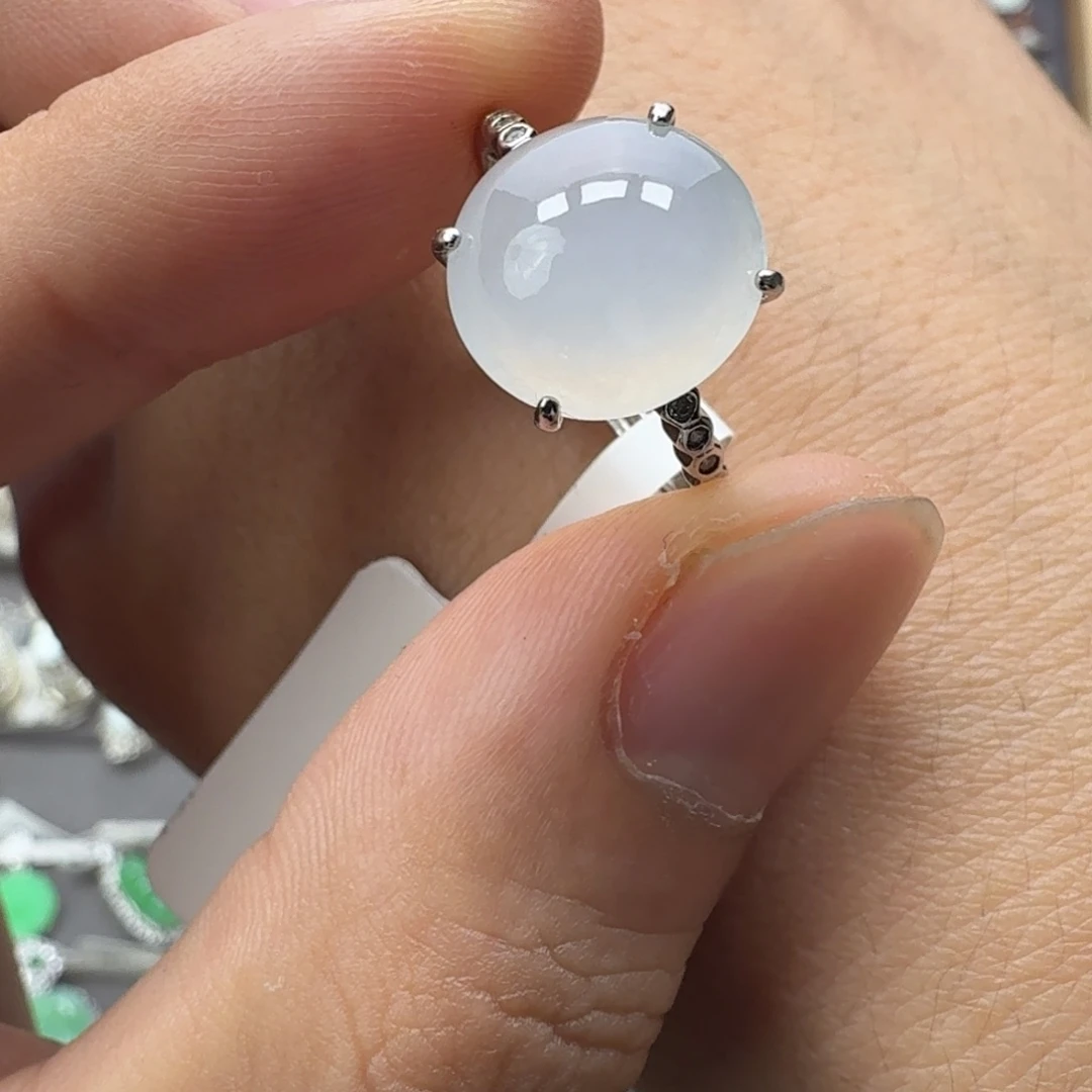 翡翠银S925镶嵌戒指天然缅甸翡翠A货