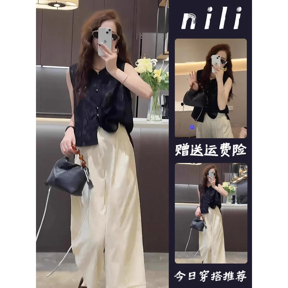 2025初夏穿搭轻熟盐系时尚高端精致设计感无袖上衣休闲裤两件套装