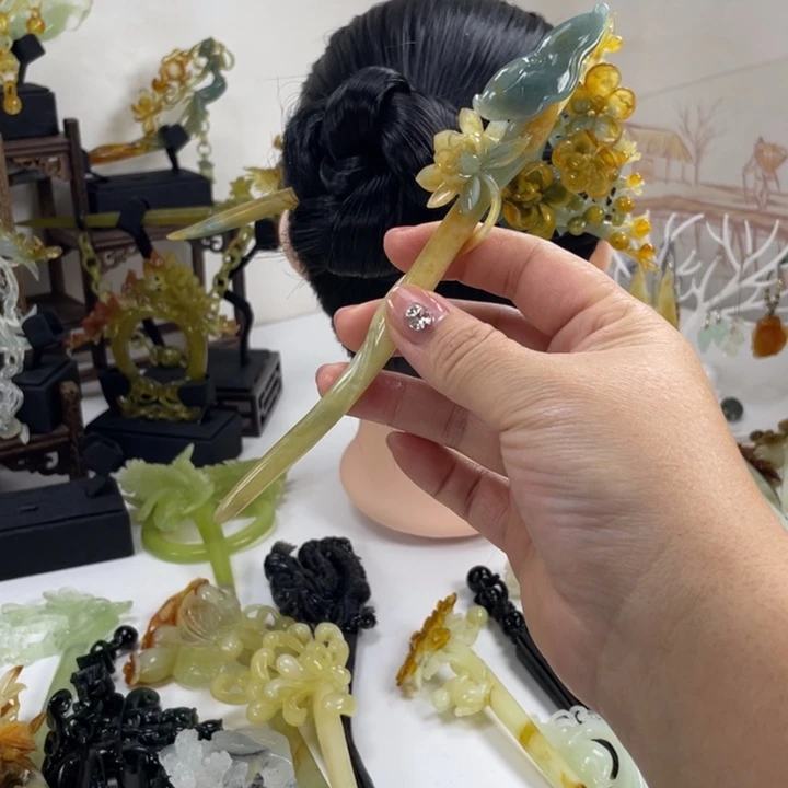 蛇纹石玉合金发饰发簪