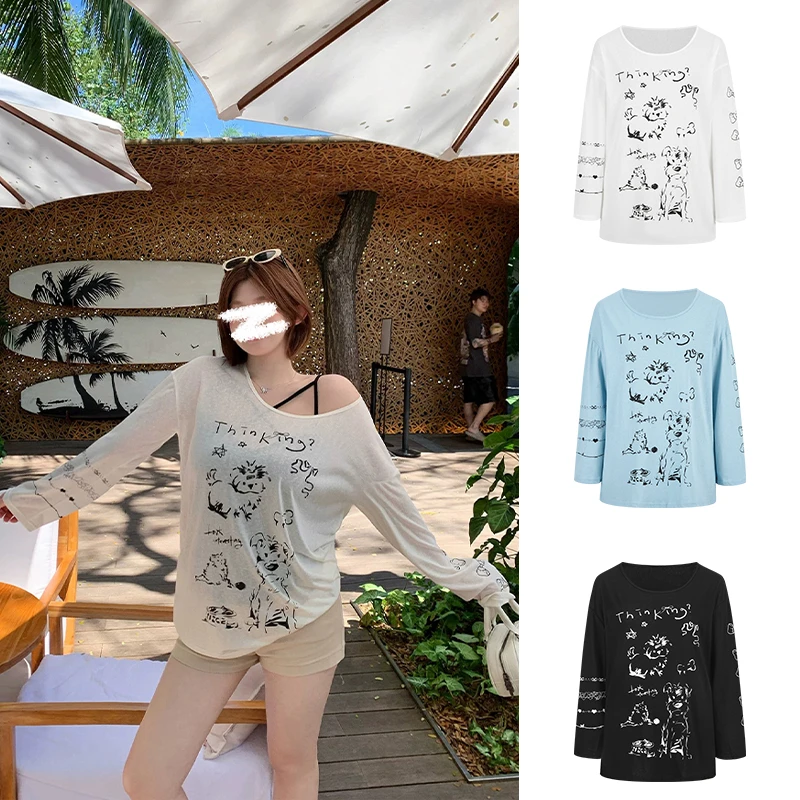 Moses Queen/魔西女王时髦凉感防晒长袖T恤夏季轻薄宽松罩衫上衣