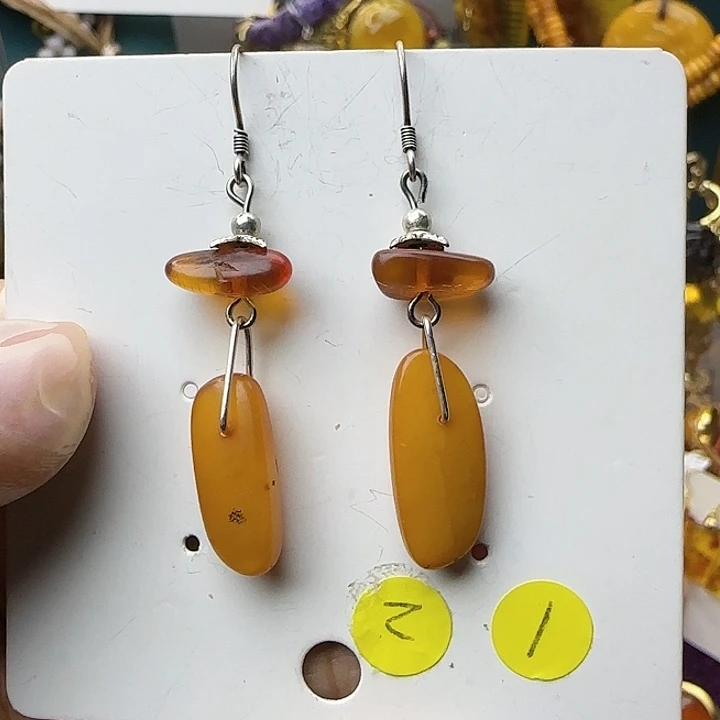 琥珀银S925镶嵌耳饰