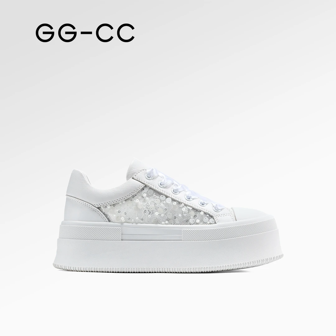 GG-CC【蜜瓜苏打】2025夏季新款时尚松糕厚底亮片透气小白鞋2001