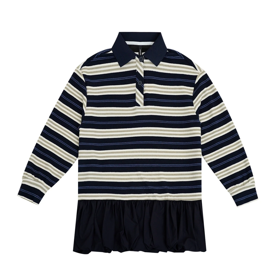 GG时尚休闲百搭宽松条纹复古潮流POLO领百搭显瘦连衣裙-161086