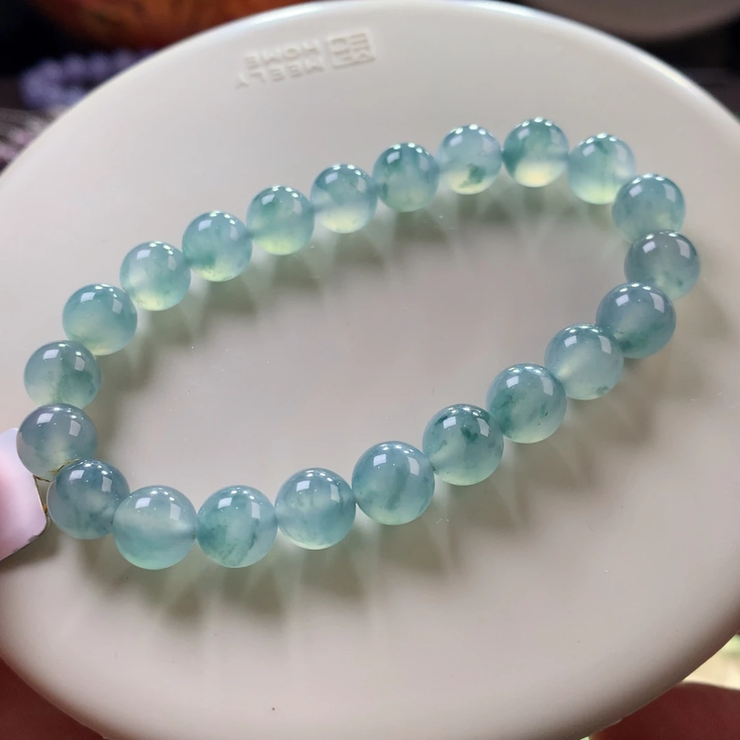 未镶嵌手链翡翠翡翠果冻胶底天空蓝飘蓝花卡8.20+