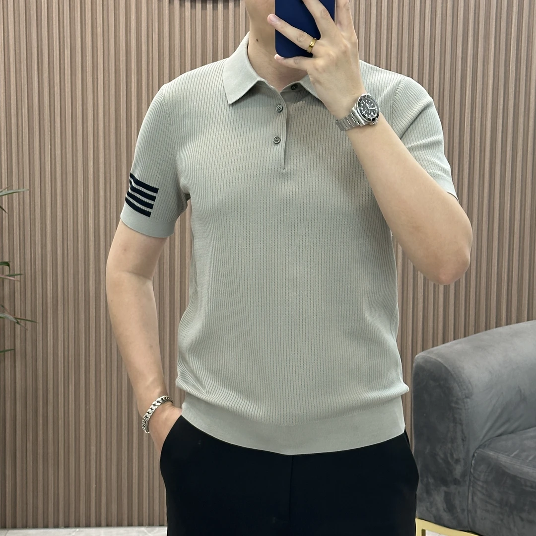 早秋男士抗皱混纺针织撞色设计商务休闲polo衫百搭修身潮流