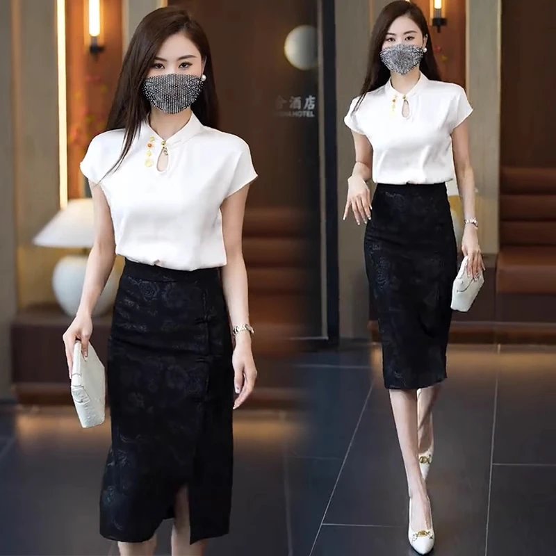 拉夏贝尔新中式国风气质套装女士夏季新款高级感衬衫半身裙两件套
