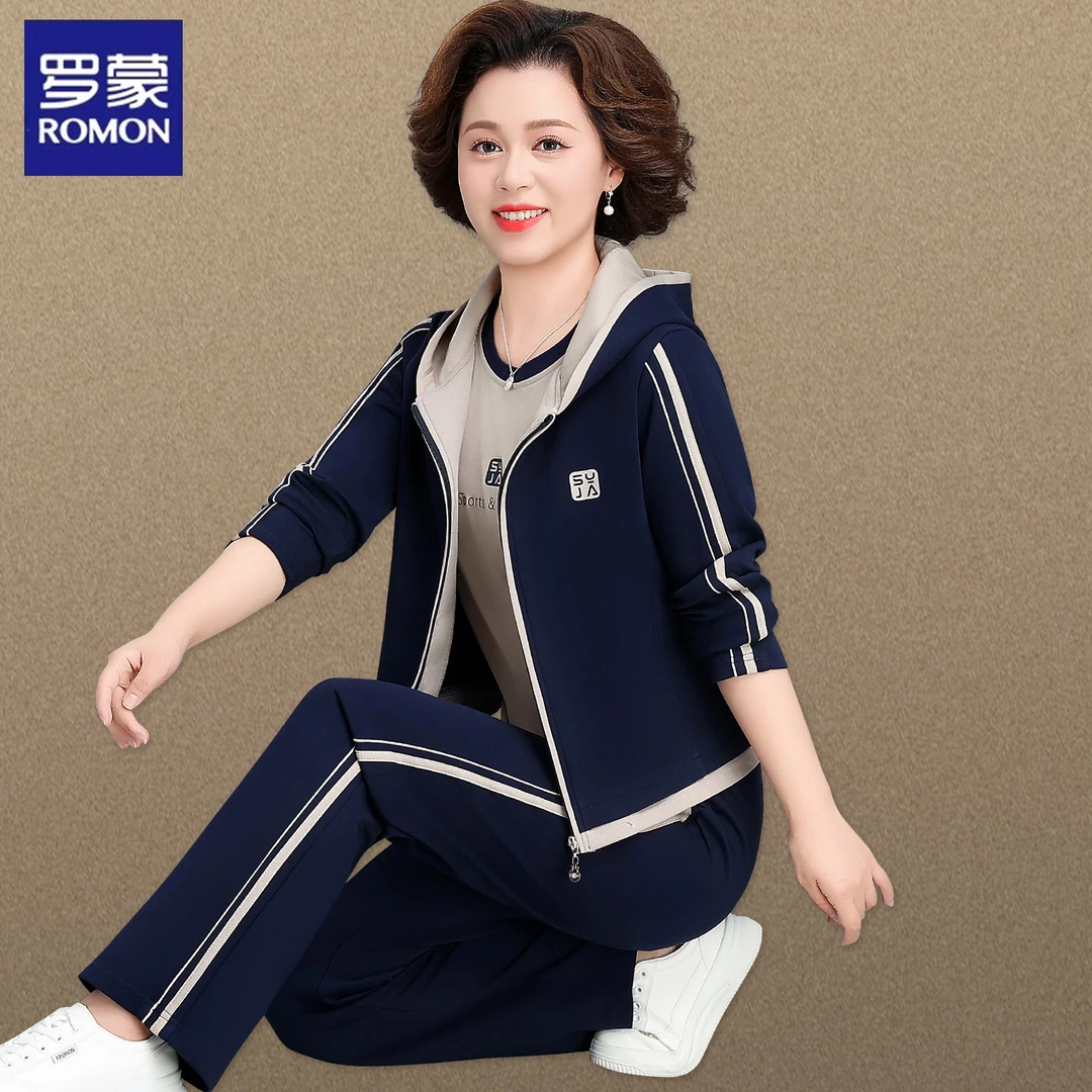 罗蒙妈妈秋装2025新款外套中老年运动套装女春秋两件套老年人衣服