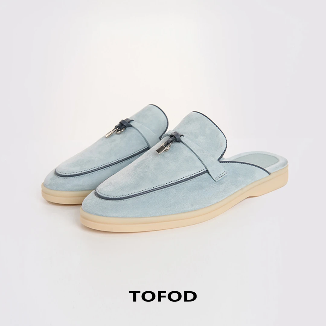 TOFOD 悠拖 老钱穿搭 进口高丝牛反绒 包头半拖鞋穆勒拖平底女鞋