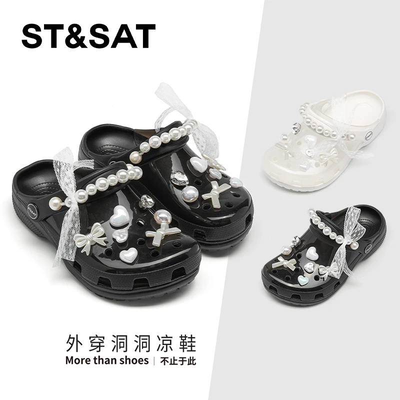 星期六夏季亲子鞋包头魔术贴女凉鞋洞洞鞋百搭时尚欧若精灵风
