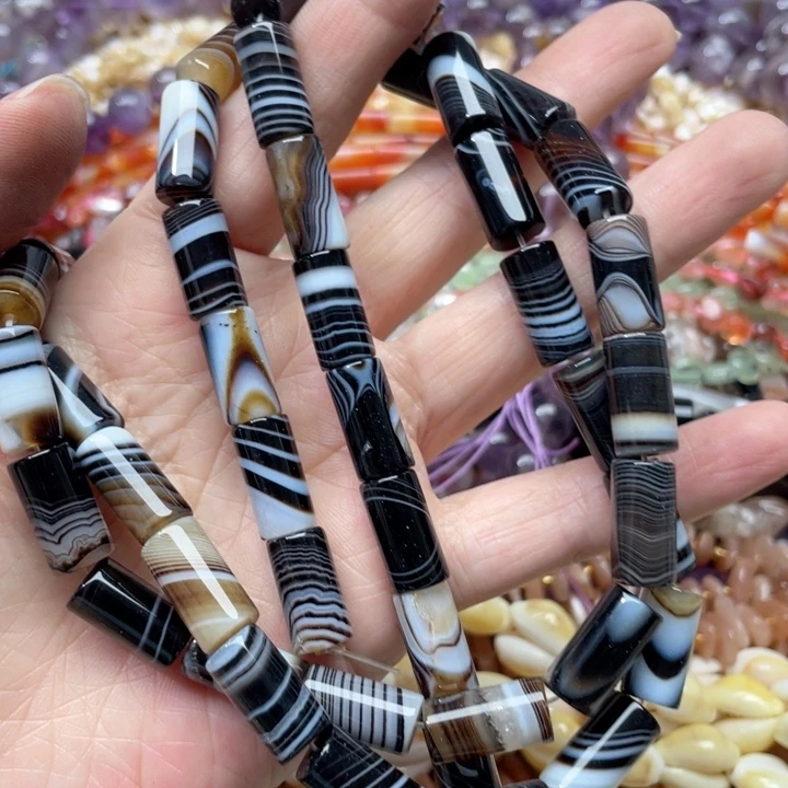 玛瑙/玉髓合金珠宝半成品一条8x12m蚕丝玛瑙管珠