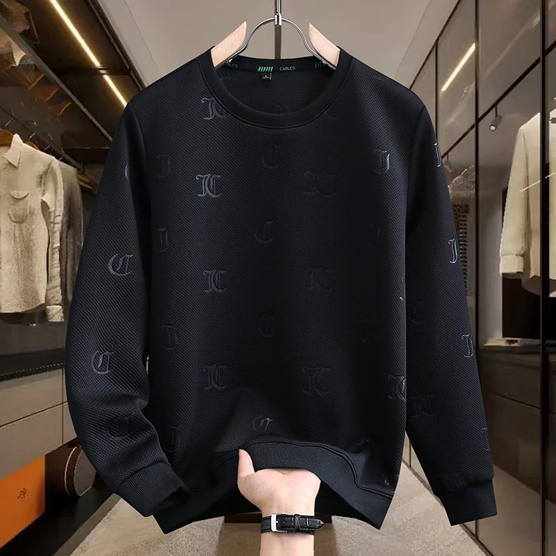 t恤长袖男士卫衣圆领男装春秋新款提花字母套头休闲时尚百搭韩版