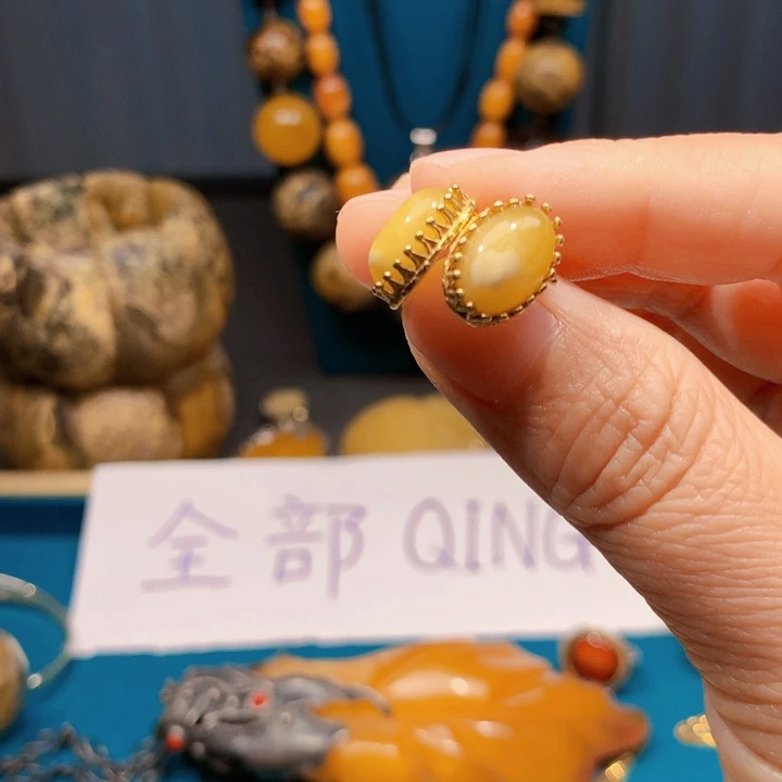 琥珀未镶嵌耳饰波兰设计款琥珀蜜蜡